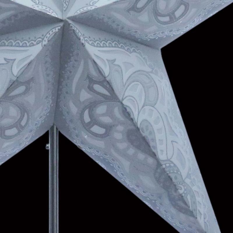 SUMITA grey /Silberglitter - Foldable glowing star, paper poinsettia with 5 points, 60 cm - Kopie